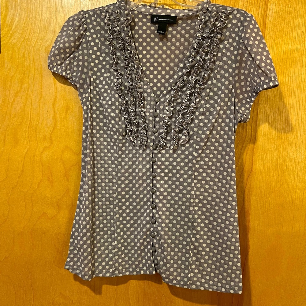 INC dress top, Gray and white, Great under a suit. Large.